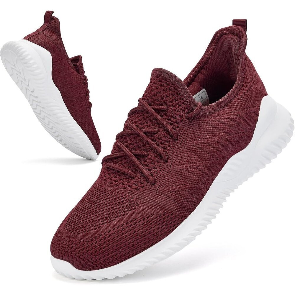 Women's Wine Red Imported Memory Foam Lightweight Comfort Casual Sneakers